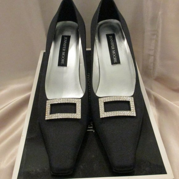 JENNIFER MOORE BLACK RHINESTONE PUMPS HEELS SHOE 8 - Picture 1 of 5